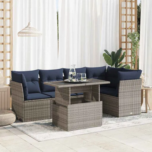 Conjunto Sofás Jardim com Almofadões PE/Acácia Cinzento (6 pcs)