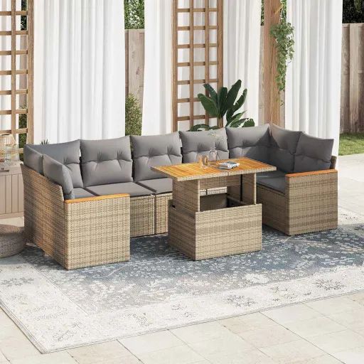 Conjunto Sofás Jardim com Almofadões Vime PE/Acácia Bege (8 pcs)