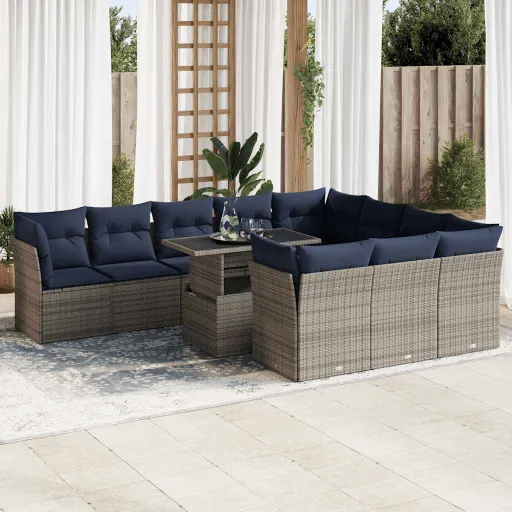 Conjunto Sofás de Jardim c/ Almofadões Vime PE/Acácia (11 pcs)