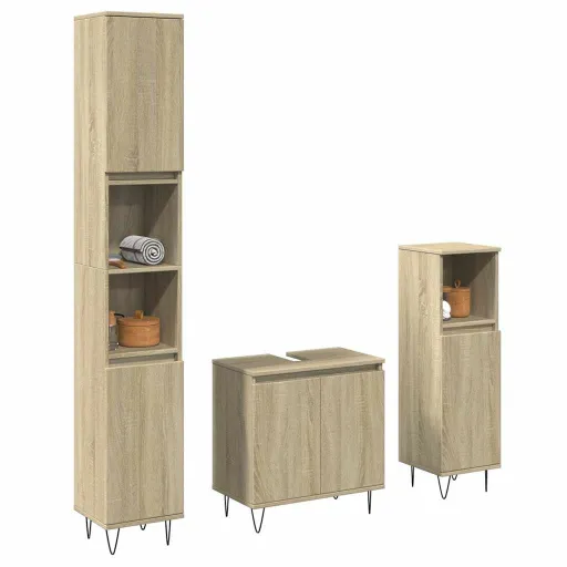 Conj. Móveis Casa Banho Derivados Madeira Carvalho Sonoma (3 pcs)