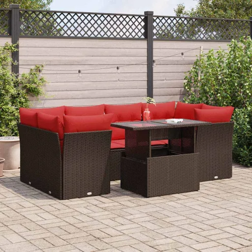 Conj. Sofás Jardim c/ Almofadões Vime PE/Acácia Castanho (7 pcs)
