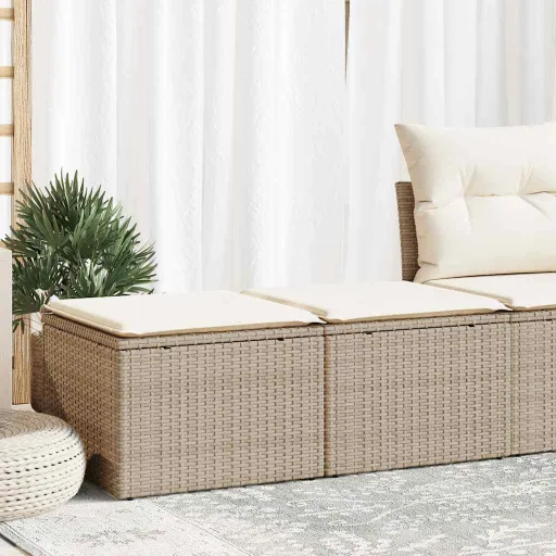 Conj. Sofás p/ Jardim c/ Almofadões Vime PE/Acácia Bege (2 pcs)