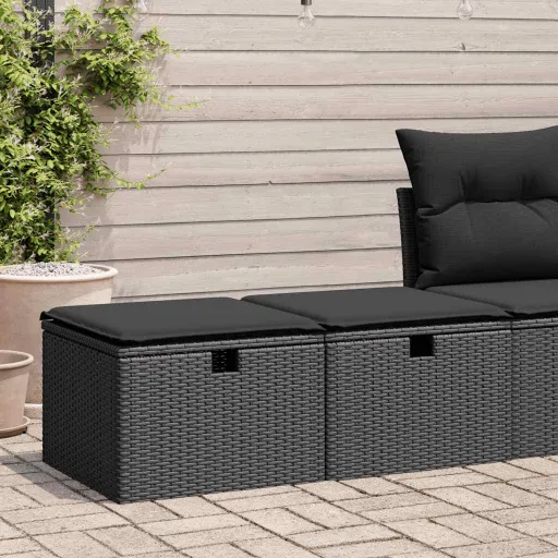 Conjunto Sofás Jardim c/ Almofadões Vime PE/Acácia Preto (2 pcs)