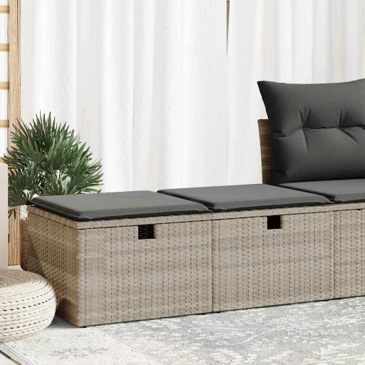 Conjunto Sofás de Jardim c/ Almofadões Acácia e Vime PE (2 pcs)