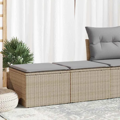 Conj. Sofás p/ Jardim c/ Almofadões Vime PE/Acácia Bege (2 pcs)