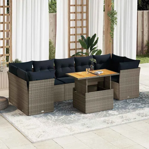 Conjunto Sofás de Jardim com Almofadões Vime Cinzento (8 pcs)