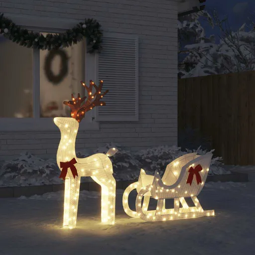 Decoração de Natal Renas e Trenó 100 LEDs Branco Frio