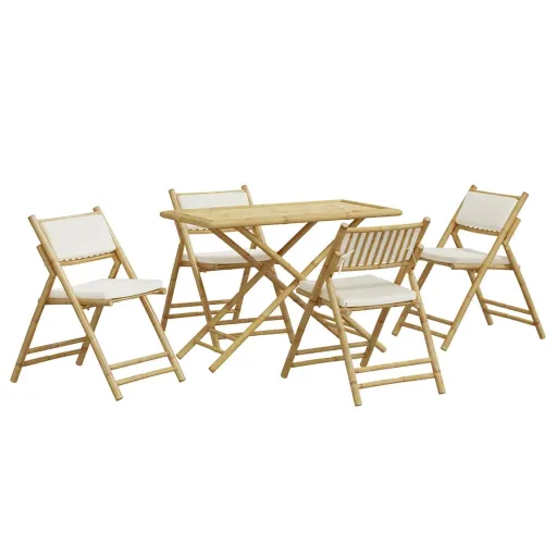 Conjunto Bistrô Dobrável c/ Almofadões Branco Nata Bambu (5 pcs)