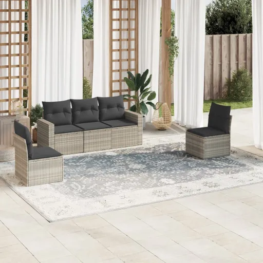 Conj. Sofás Jardim c/ Almofadões Vime PE Cinzento-Claro (5 pcs)
