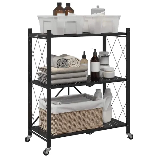 Prateleira de Armazenamento com Rodas Preta 71x34x88 cm Aço