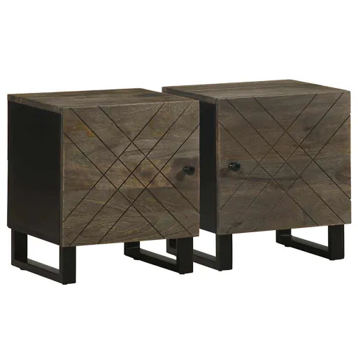 Mesas de Cabeceira   40x33x46 cm Mangueira Maciça Preto (2 pcs)