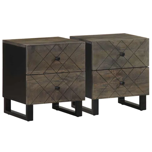 Mesas de Cabeceira   40x33x46 cm Mangueira Maciça Preto (2 pcs)