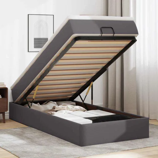Moldura de Cama SíriaXL Otomana com Colchão Cinza 90x190cm Couro Falso
