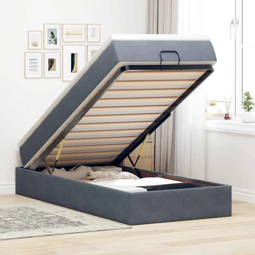 Moldura de Cama Otomana  com Colchão Cinza Escuro Veludo