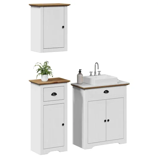 Conjunto de Móveis WC BODO Pinho Maciço Branco Castanho (3 pcs)