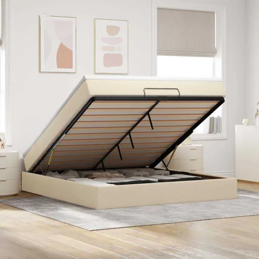 Estrutura de Cama Otomana com Creme de Colchão 180x200cm Tecido