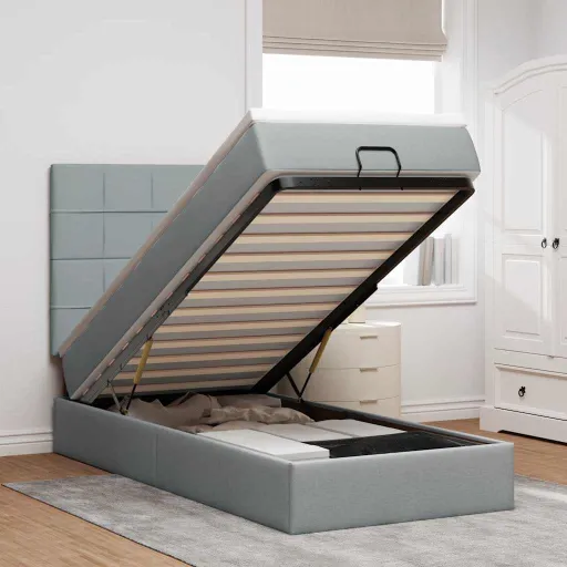 Estrutura Cama Otomana Colchão 90x190 cm Tecido Cinzento Claro
