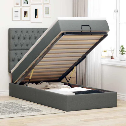 Estrutura Cama Otomana Colchão 80x200 cm Tecido Cinzento Escuro