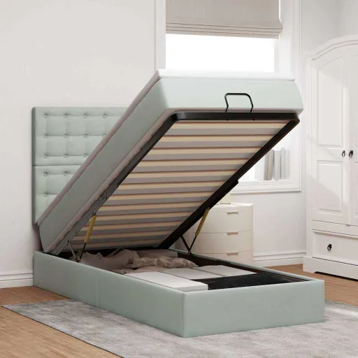 Estrutura Cama Otomana Colchões 80x200 cm Veludo Cinzento Claro