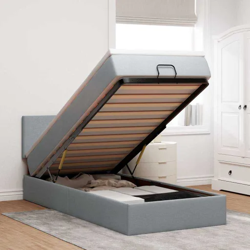 Estrutura Cama Otomana Colchão 80x200 cm Tecido Cinzento Claro