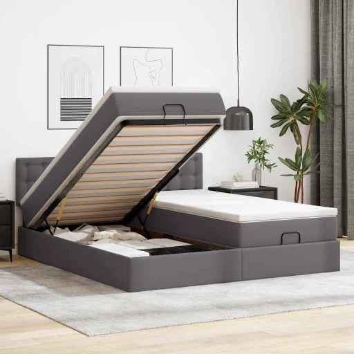 Cama Otomana com Colchões & LEDs 180x200 cm Couro Artificial