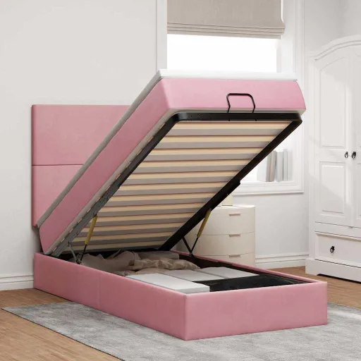 Estrutura de Cama Otomana com Colchões 90x190 cm Veludo Rosa