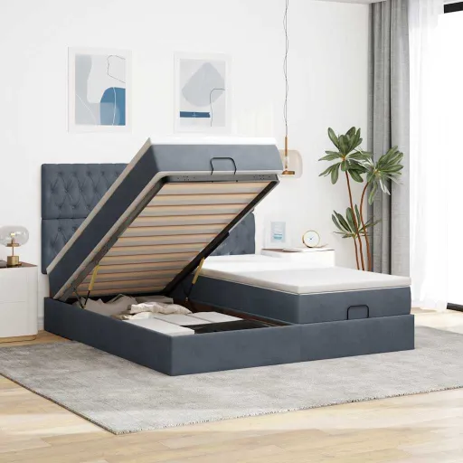 Estrutura Cama Otomana Colchões 180x200 cm Cinzento Escuro