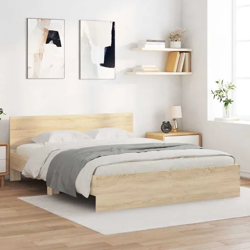 Estrutura de Cama com Cabeceira 140x190 cm Carvalho Sonoma