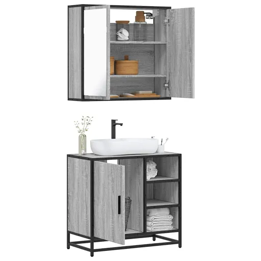 Conjunto Móveis WC Derivados de Madeira Sonoma Cinza (2 pcs)