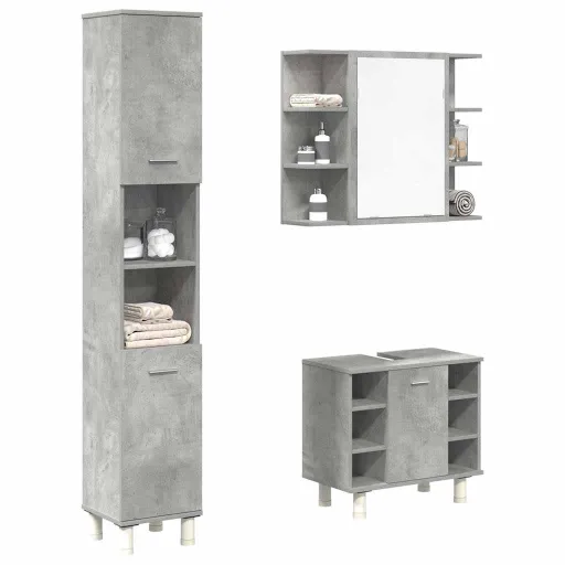 Conj. Móveis Casa Banho Derivados Madeira Cinza Cimento (3 pcs)