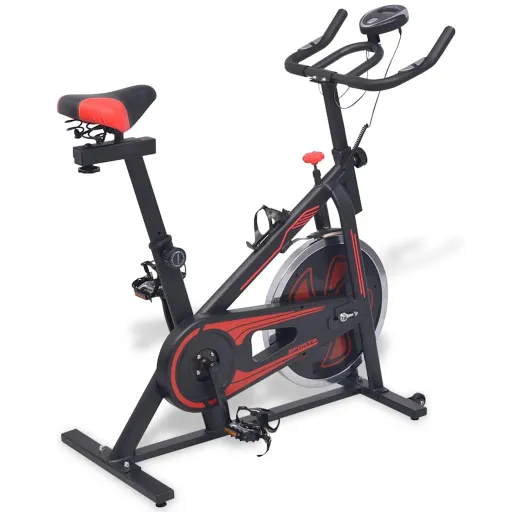 Bicicleta de Treino c/ Sensores de Pulso Preto e Vermelho