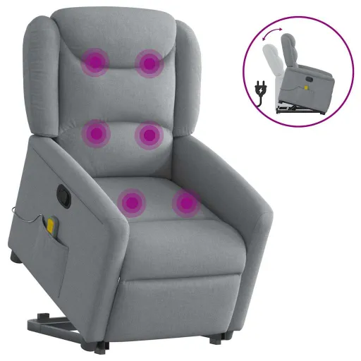 Poltrona Reclinável Massagens Tecido Cinzento-Claro