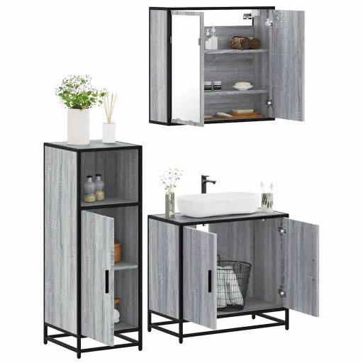 Conjunto Móveis Casa de Banho Madeira Proc. Cinza Sonoma (3 pcs)