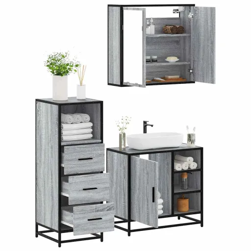 Conjunto Móveis Casa de Banho Madeira Proc. Cinza Sonoma (3 pcs)