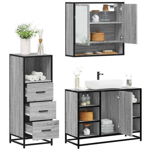 Conjunto Móveis Casa de Banho Madeira Proc. Cinza Sonoma (3 pcs)