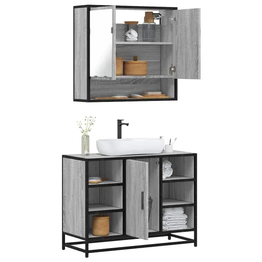 Conjunto Móveis WC Derivados de Madeira Sonoma Cinza (2 pcs)