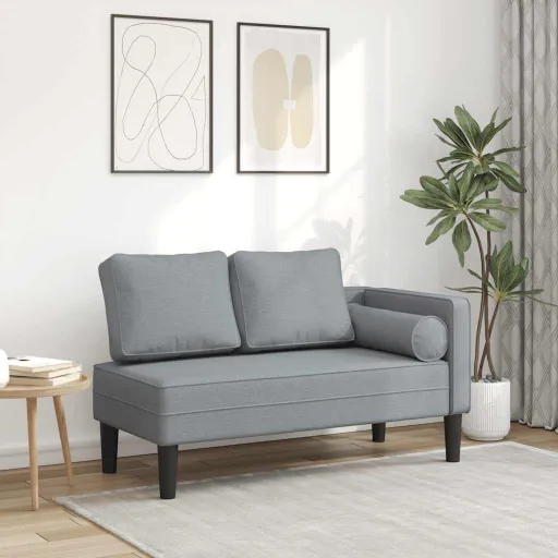 Chaise Lounge com Almofadões Tecido Cinzento-Claro