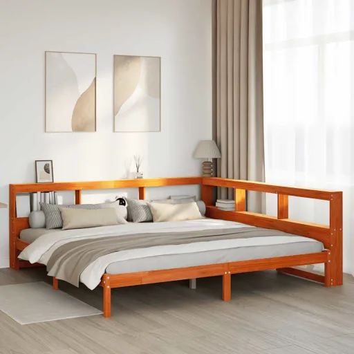 Cama com Estante Sem Colchão 200x200 cm Pinho Maciço