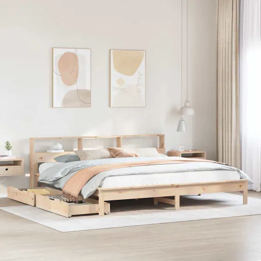 Cama com Estante Sem Colchão 200x200 cm Pinho Maciço