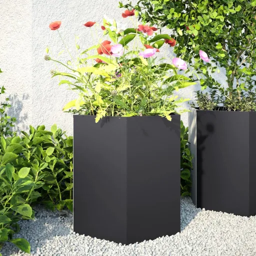 Vaso/Floreira de Jardim Hexagonal 46x40x45 cm Aço Preto
