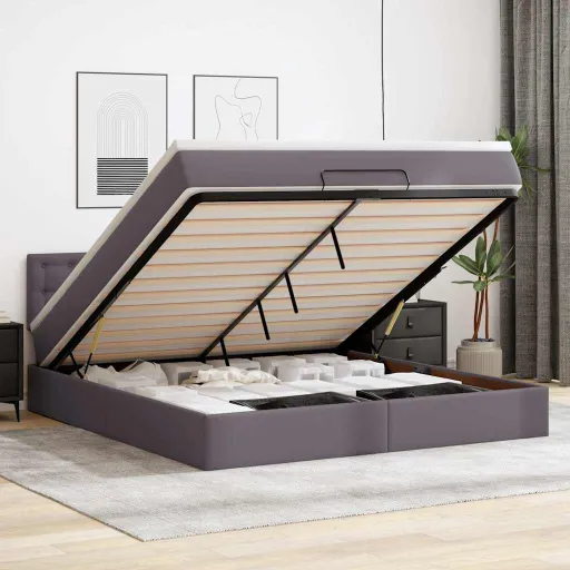 Cama Otomana com Colchões & LEDs 160x200 cm Couro Artificial