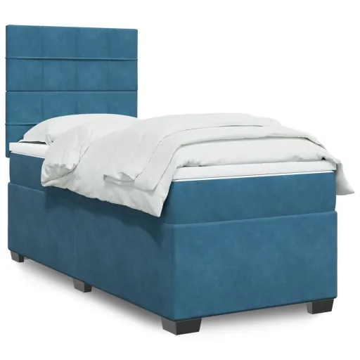 Cama Boxspring com Colchão 90x200 cm Veludo Azul