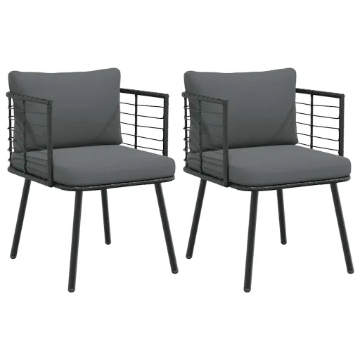 Cadeiras de Jardim com Almofadões   Vime PE Preto (2 pcs)