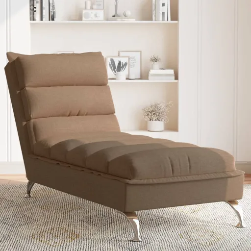 Chaise Lounge com Almofadões Tecido Castanho