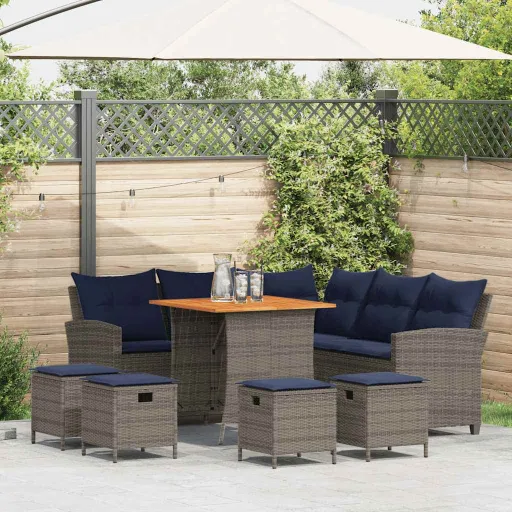 Conjunto Sofás de Jardim com Almofadões em L Vime PE (6 pcs)