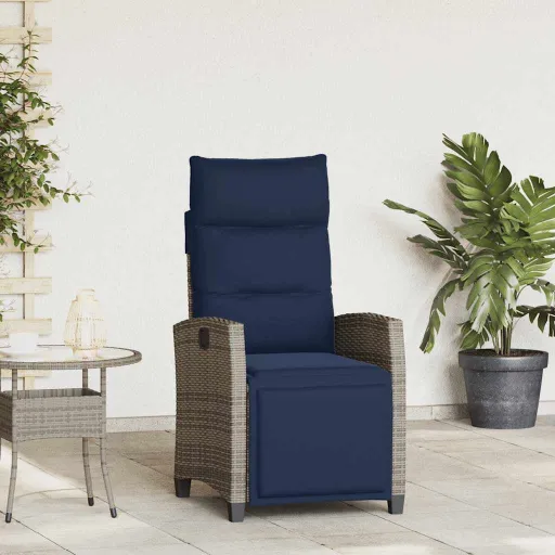Cadeira de Jardim Reclinável com Mesa de Apoio Vime PE Cinzento