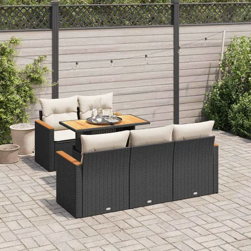Conjunto Sofás Jardim c/ Almofadões Vime PE/Acácia Preto (6 pcs)