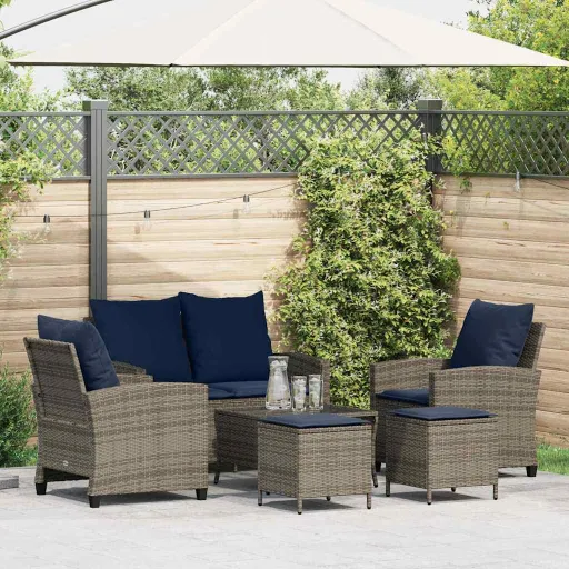 Conjunto Sofás de Jardim com Almofadões Vime Cinzento (6 pcs)