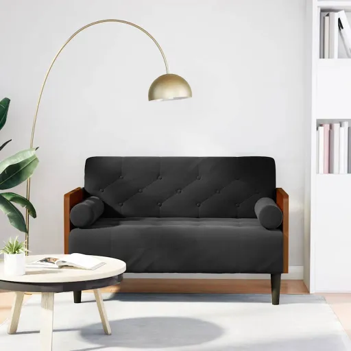 Sofá-Luvas com Rolos 110 cm Veludo Preto