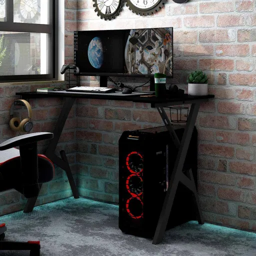 Secretária de Gaming c/ Pernas em Forma de Y 90x60x75 cm Preto